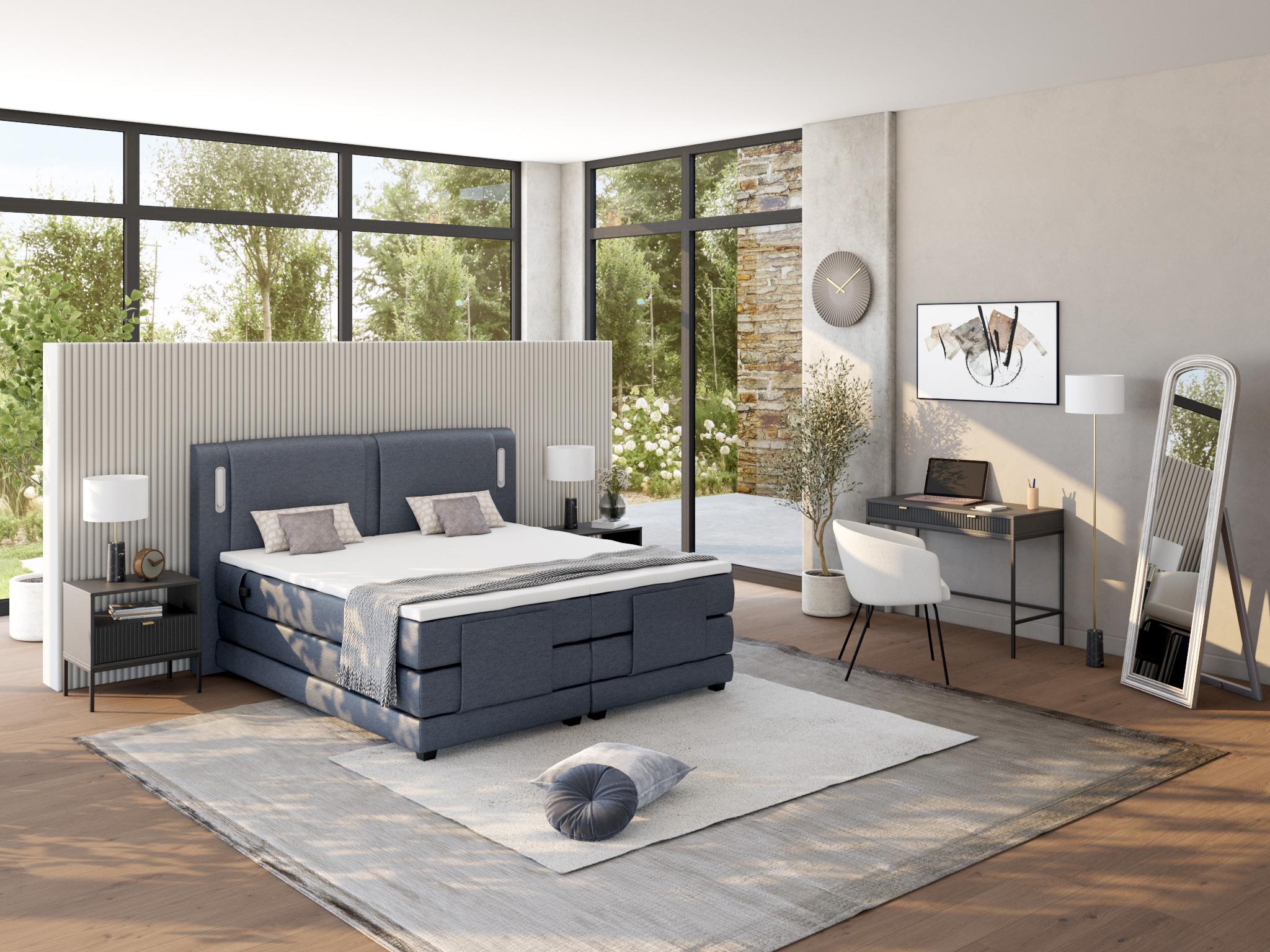 Ensemble sommiers relaxation électrique + matelas - Tissu Bleu