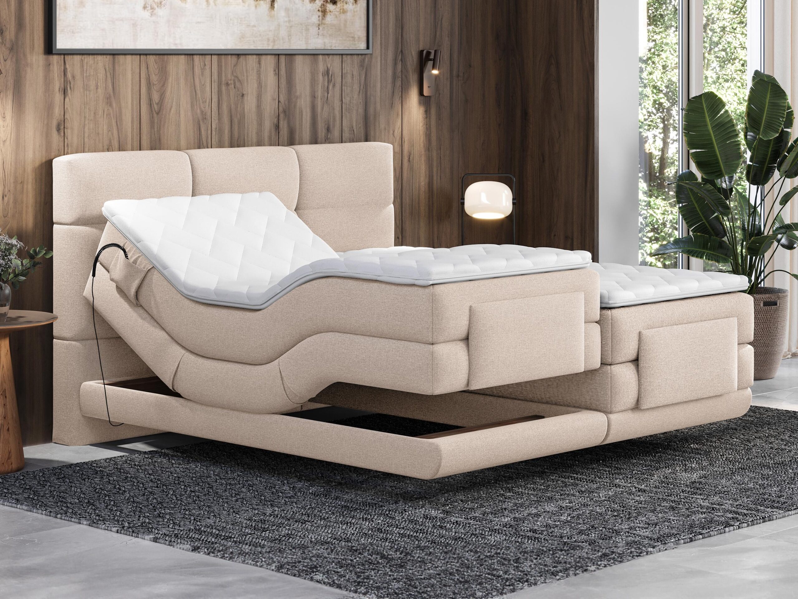 Ensemble sommiers relaxation électrique + matelas - Tissu Brun – Image 2