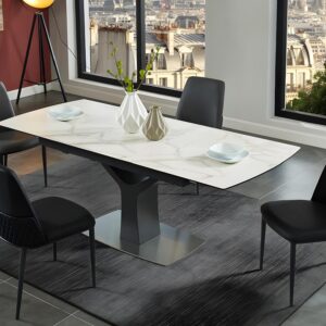 Table à manger extensible en céramique - Effet marbré blanc U.D.