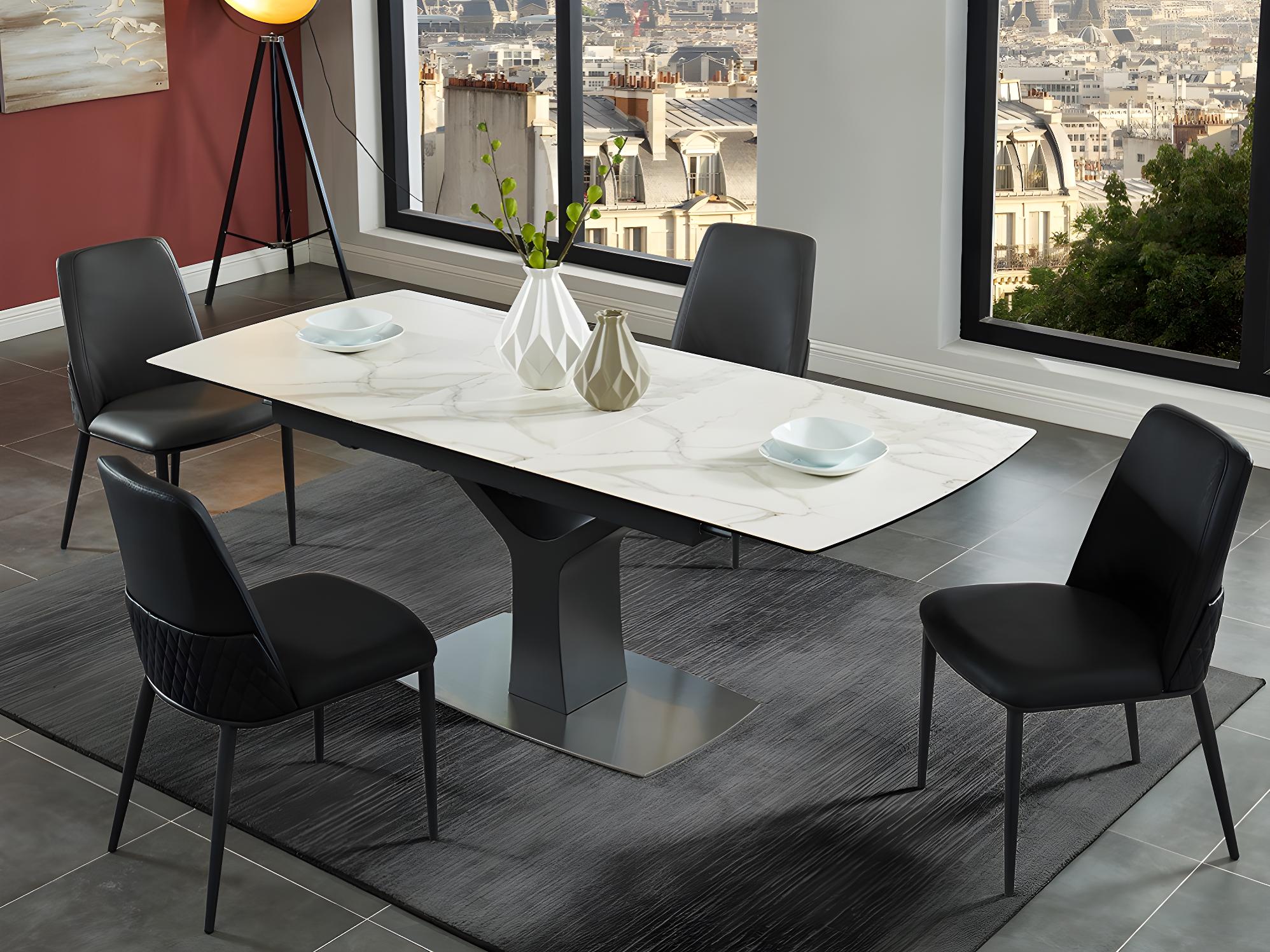 Table à manger extensible en céramique - Effet marbré blanc U.D.